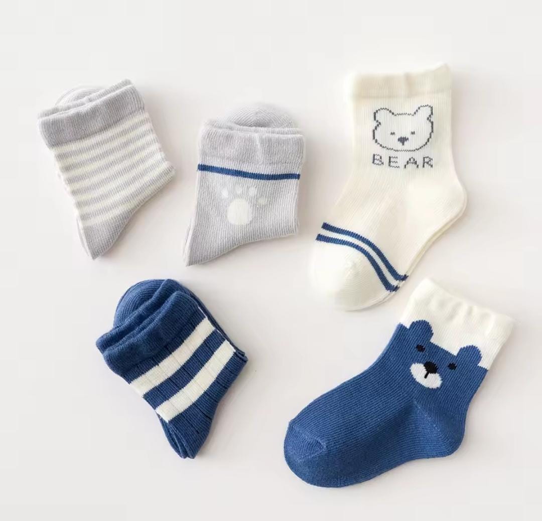 5 Pairs Kids Cartoon Bear Pattern Striped Socks 1332766 5 Pairs Kids Cartoon Bear Pattern Striped Socks 1332766