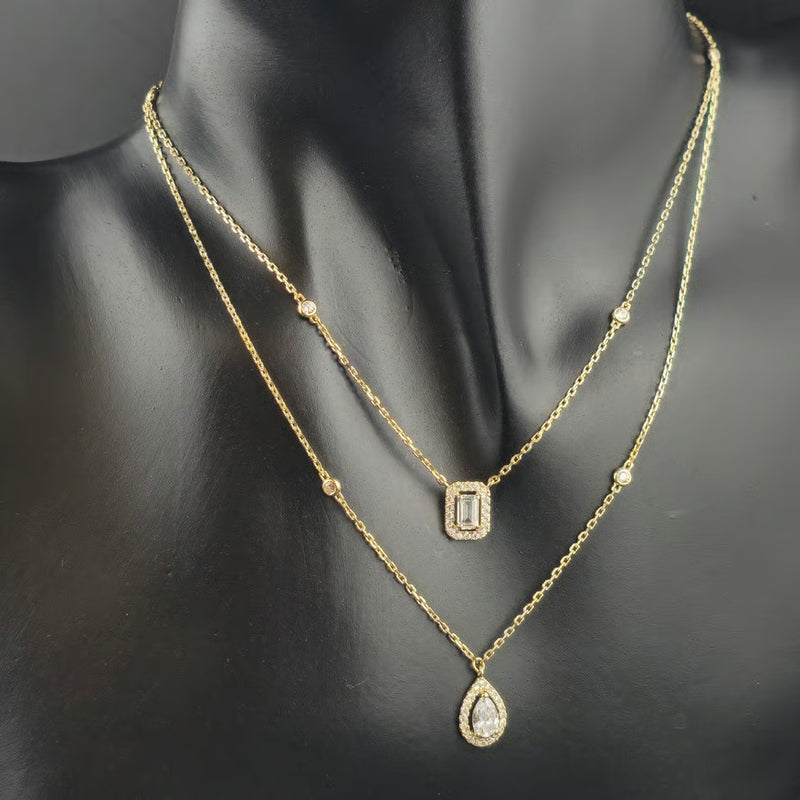 Twin 2 Rows Yellow Gold Diamond Necklace DN2121 - TUZZUT Qatar Online Shopping