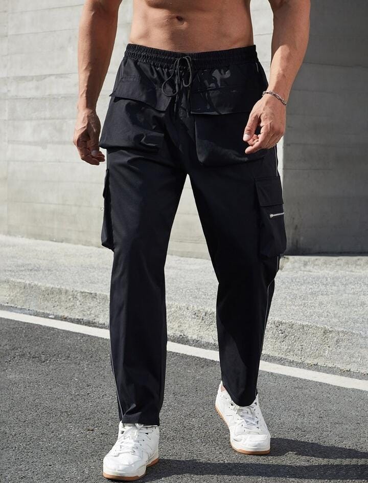 Men Plus Contrast Flap Pocket Waist Pants S45906192 Men Plus Contrast Flap Pocket Waist Pants S45906192