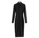 Women's Autumn/Winter Polo Neck Turtle Neck Sanding Thickened Slim Fit Long Sleeve Dress Inner Tight Hip-Hugging Long Skirt   X912047 - TUZZUT Qatar Online Shopping
