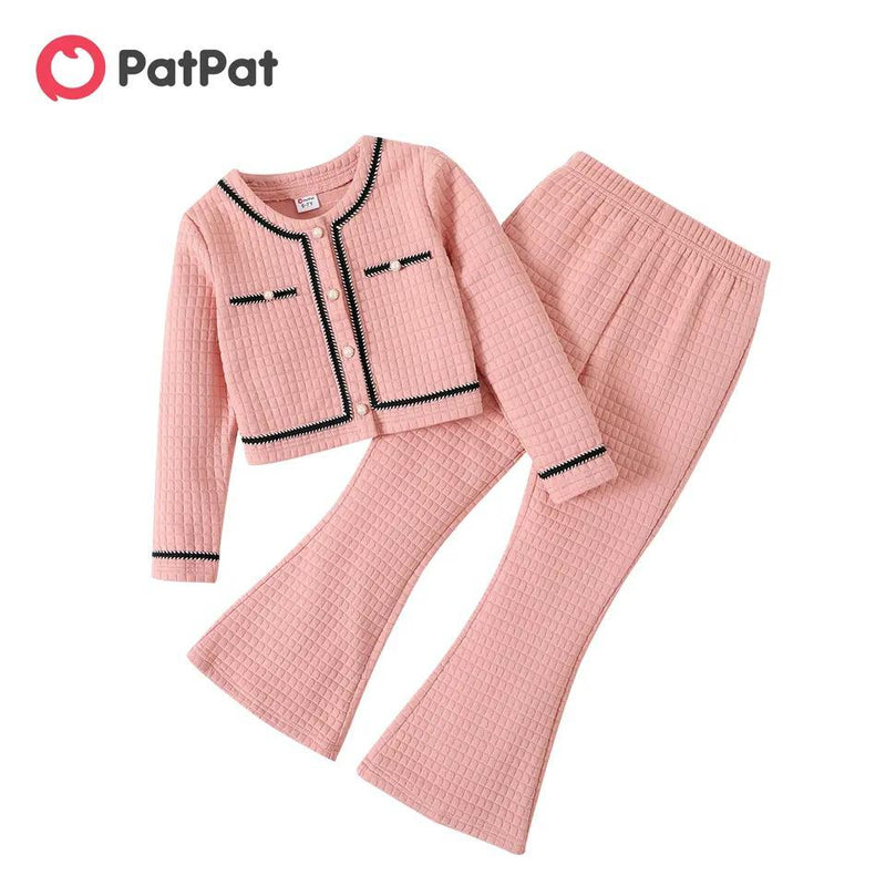 PatPat 2pcs Kid Girl Tweed Textured Button Design Long-sleeve Tee and Pink Flared Pants Set 20463833 - Tuzzut.com Qatar Online Shopping