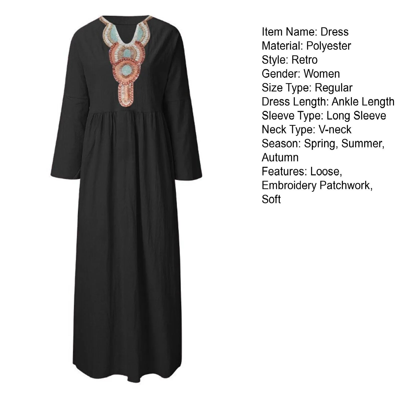 Womens Ankle Length Retro Loose V-Neck Pullover Long Dress 024247457 2XL Womens Ankle Length Retro Loose V-Neck Pullover Long Dress 024247457 2XL