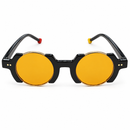 Round Amber Lens Sunglasses – Black Frame with Gold-Tone 27