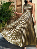 High Waisted Loose Asymmetric Pleated Shiny Maxi Dresses S 145864 - TUZZUT Qatar Online Shopping