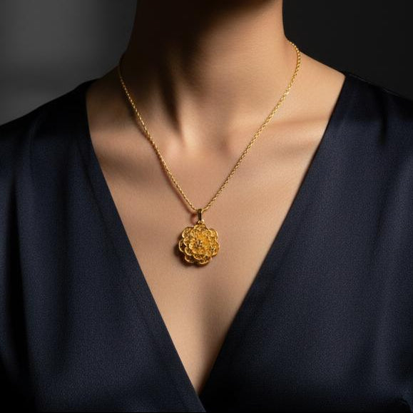 The Enchanted Blossom Pearl Necklace | Gold Flower Pendant with Drop Pearl for women B-230289 - TUZZUT Qatar Online Shopping