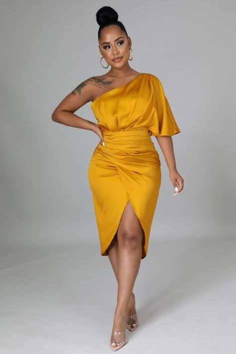 Women One Shoulder Sleeve Long Dress B44840 Women One Shoulder Sleeve Long Dress B44840