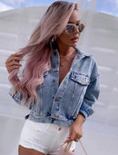 Female Denim Jacket Light Blue Diamond Tassel Coat   S5069821 - TUZZUT Qatar Online Shopping