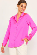 Hot Pink Satin Button Women Shirt S159876 - TUZZUT Qatar Online Shopping