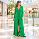 Bright Green Twist-Front Long-Sleeve Maxi Dress MC-A35