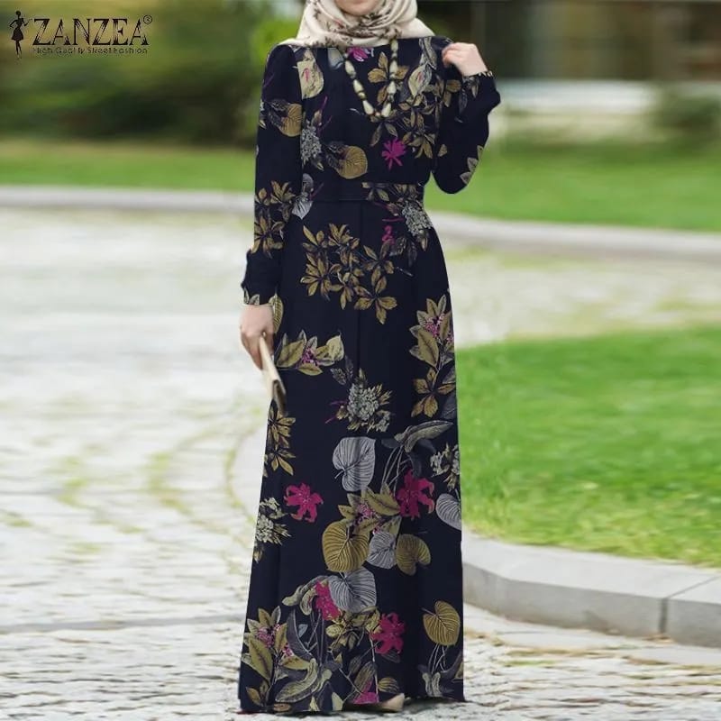 ZANZEA Women Spring Muslim Dress Kaftan Printed Floral Dress Abaya Morocco Long Maxi Dress Bohemian Casual Sundress Robe Femme X1879260 - Tuzzut.com Qatar Online Shopping