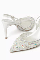White Diamond Crystal-embellished Sandals in Lace BT169 - TUZZUT Qatar Online Shopping