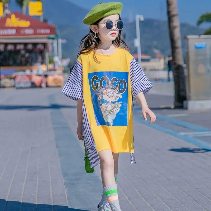 Children Letter Long T-Shirts Summer Tops Short Sleeve Clothing Kids Tees Dress for Girls S4478892