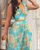 African Summer Sexy Sleeveless V-Neck Vest Straight Leg Large Size Wide Trouser Set Two Pieces S4573971 - Tuzzut.com Qatar Online Shopping