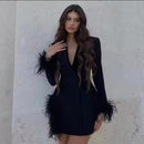 Long Sleeve Suit Jacket Feather Split Mini Dress   S5001192 - TUZZUT Qatar Online Shopping