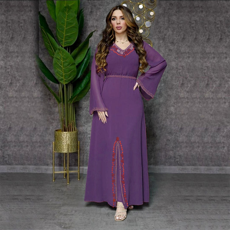 Women's Long Sleeve Solid Color Modest Fashion Dress S 405145