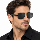 Black and Gold Rectangular Aviator Sunglasses-60