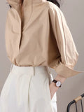 Long Sleeves Loose Solid Color Lapel Collar Blouses & Shirts Tops 121839