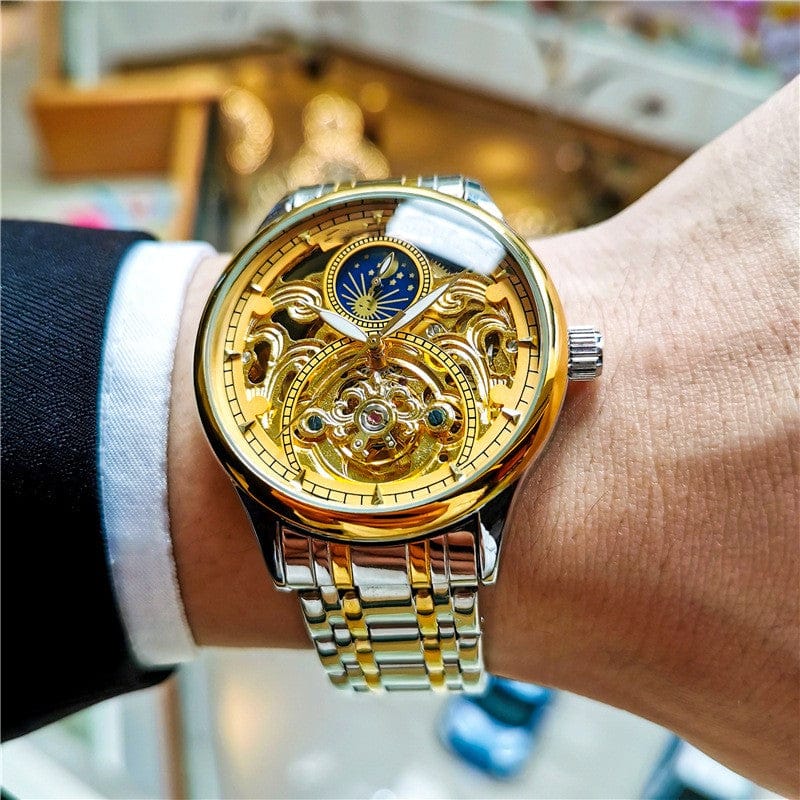 AOKULASIC Men Wristwatch Automatic Mechanical Military Sport Original Male Clock Top Brand Luxury Skeleton Hollow Watch Gift S986028