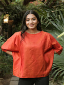 Vintage Plain Pure Silk Baggy Top 153724 - TUZZUT Qatar Online Shopping