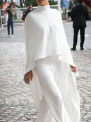 High-Low Loose Solid Color High-Neck T-Shirt Tops & Pants Two Pieces Set 115097 - TUZZUT Qatar Online Shopping