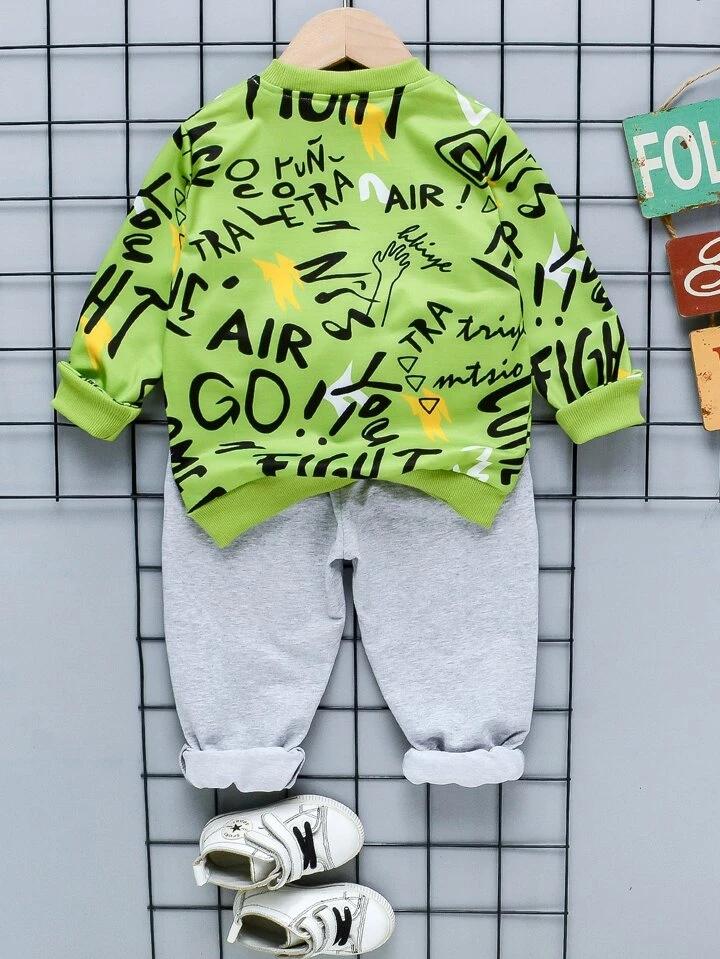 Toddler Boys Graffiti Print Pullover & Contrast Panel Sweatpants 20468166 - Tuzzut.com Qatar Online Shopping