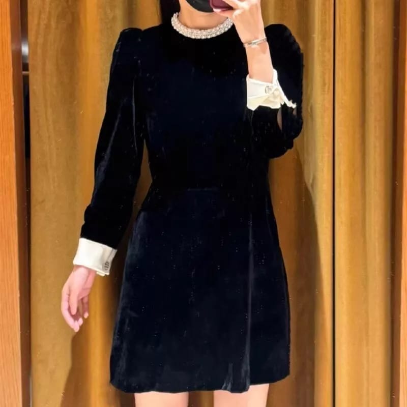 Women Long Sleeve Velvet Black Dress 005938000 Women Long Sleeve Velvet Black Dress 005938000