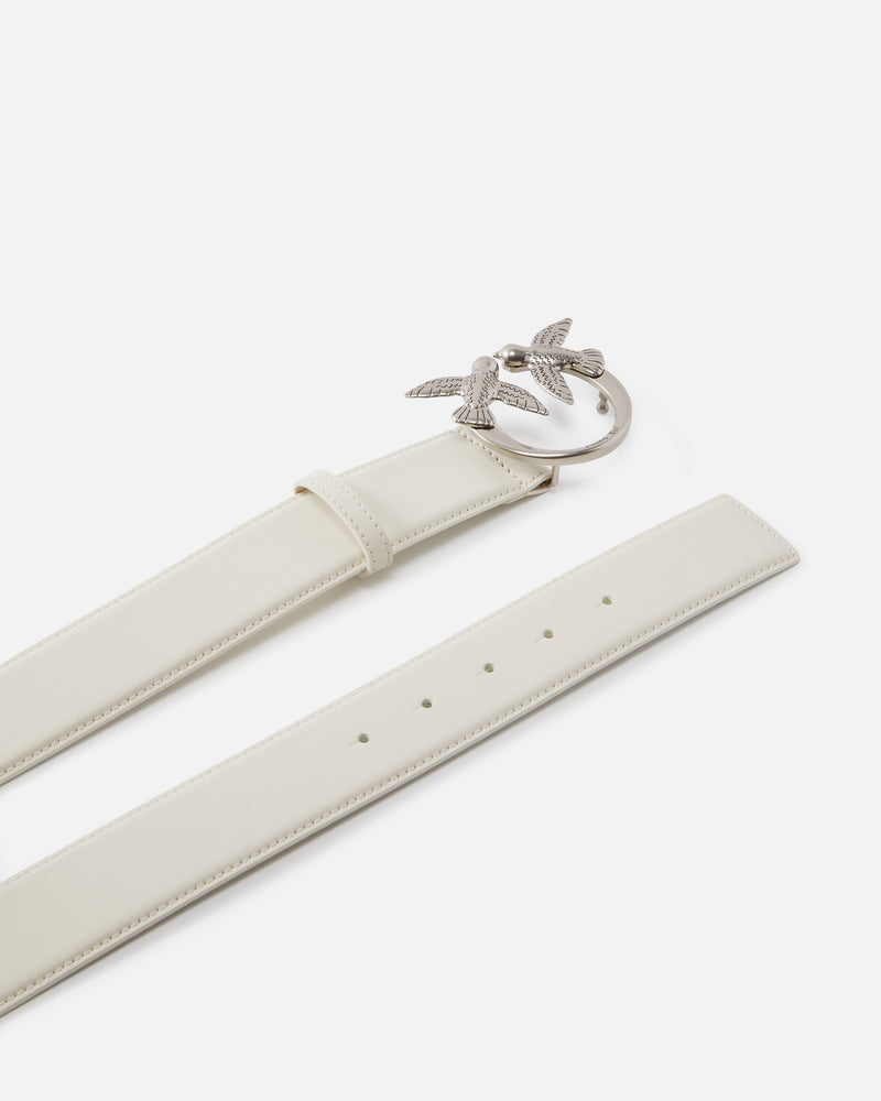 Love Birds Thin Leather White Silver Belt PNK001 - TUZZUT Qatar Online Shopping