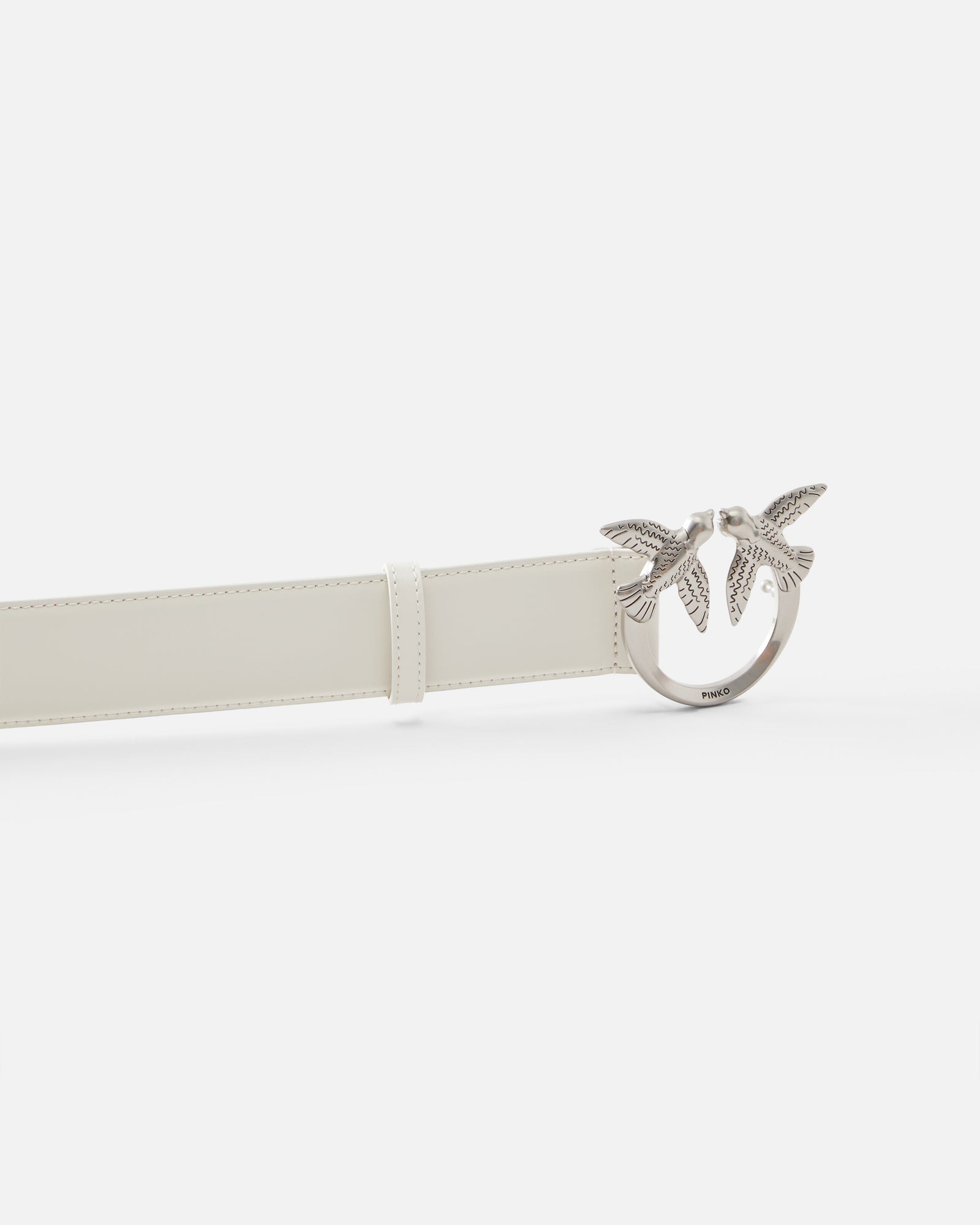 Love Birds Thin Leather White Silver Belt PNK001 Love Birds Thin Leather White Silver Belt PNK001