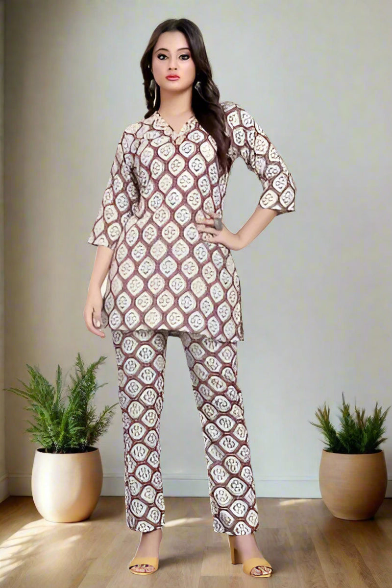 Women's Beautiful Delta Cotton Mix Fabric Printed Night suit Co-Ord Set - VKT600