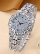 Women Silver Zinc Alloy Strap Glamorous Rhinestone Decor Round Dial Quartz Watch S4381052 - Tuzzut.com Qatar Online Shopping
