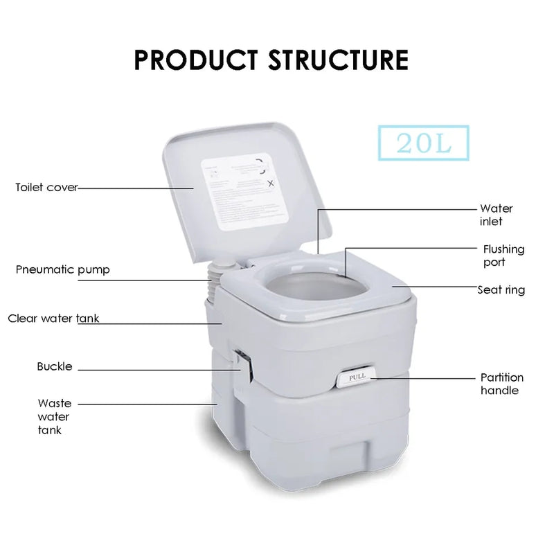 Portable Toilet with Water & Waste Storage Tank