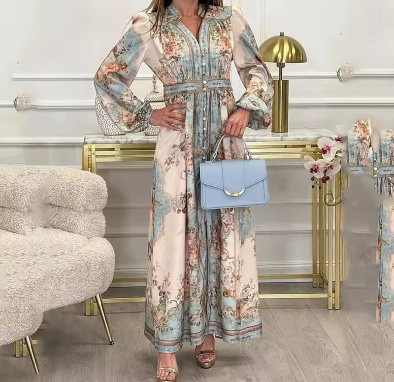 Women's Elegant Retro Printed Long Sleeve Dress   1688509 - TUZZUT Qatar Online Shopping