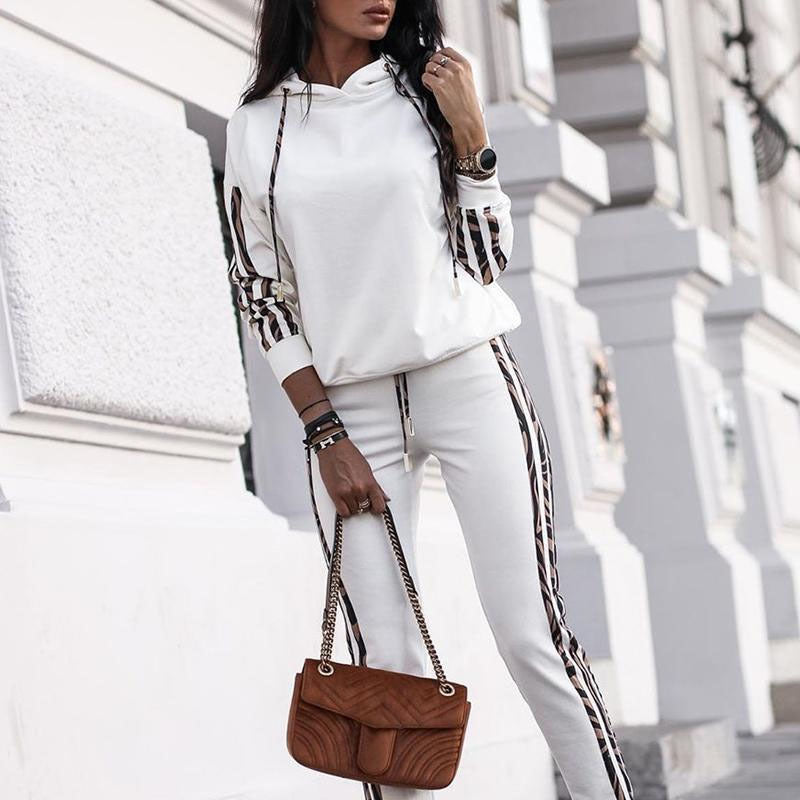 Women's Stripe Tracksuit Hoodie Outfit 2 Pcs Set -Q093 9626 Women's Stripe Tracksuit Hoodie Outfit 2 Pcs Set -Q093 9626