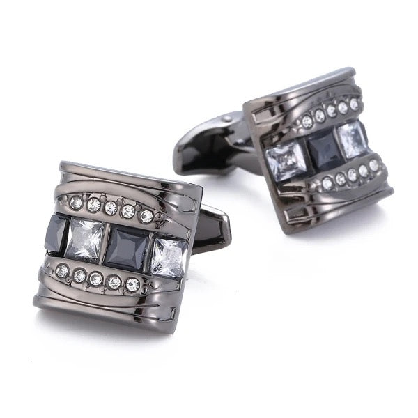 High Quality Black Plated Black White Crystal Cufflinks For Men X2679492