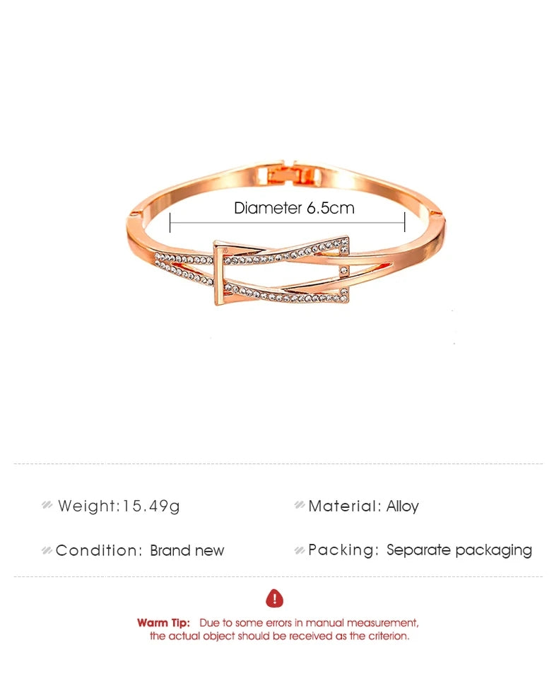 Silver Plated Rose Gold Golden Simple Knot Simple Cross Rhinestone Starry Bling Twining Double Row Round Alloy Bangles for Women - TUZZUT Qatar Online Shopping