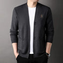 Men's Long Sleeve Knit Grey Cardigan Letter Embroidery OY222 - TUZZUT Qatar Online Shopping