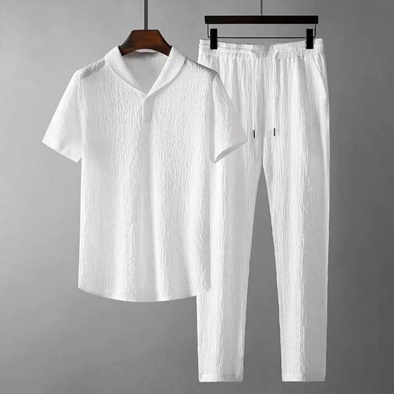 2Pcs/Set Summer Outfits Men's Sets Pure Color Short Sleeve Shirts Pants Two Piece Set Men Tracksuits M X3723268