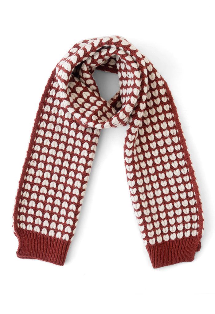 Heart Jacquard Knit Scarf Red G2111 Heart Jacquard Knit Scarf Red G2111