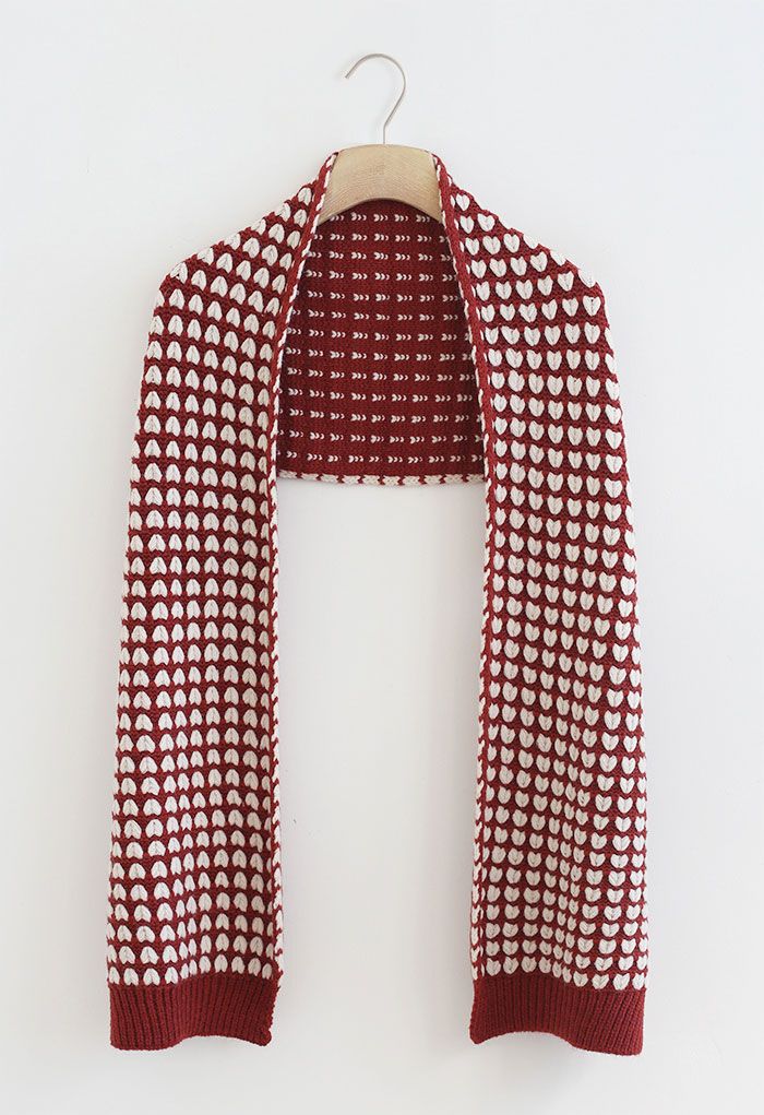 Heart Jacquard Knit Scarf Red G2111 Heart Jacquard Knit Scarf Red G2111