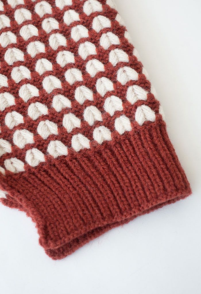 Heart Jacquard Knit Scarf Red G2111