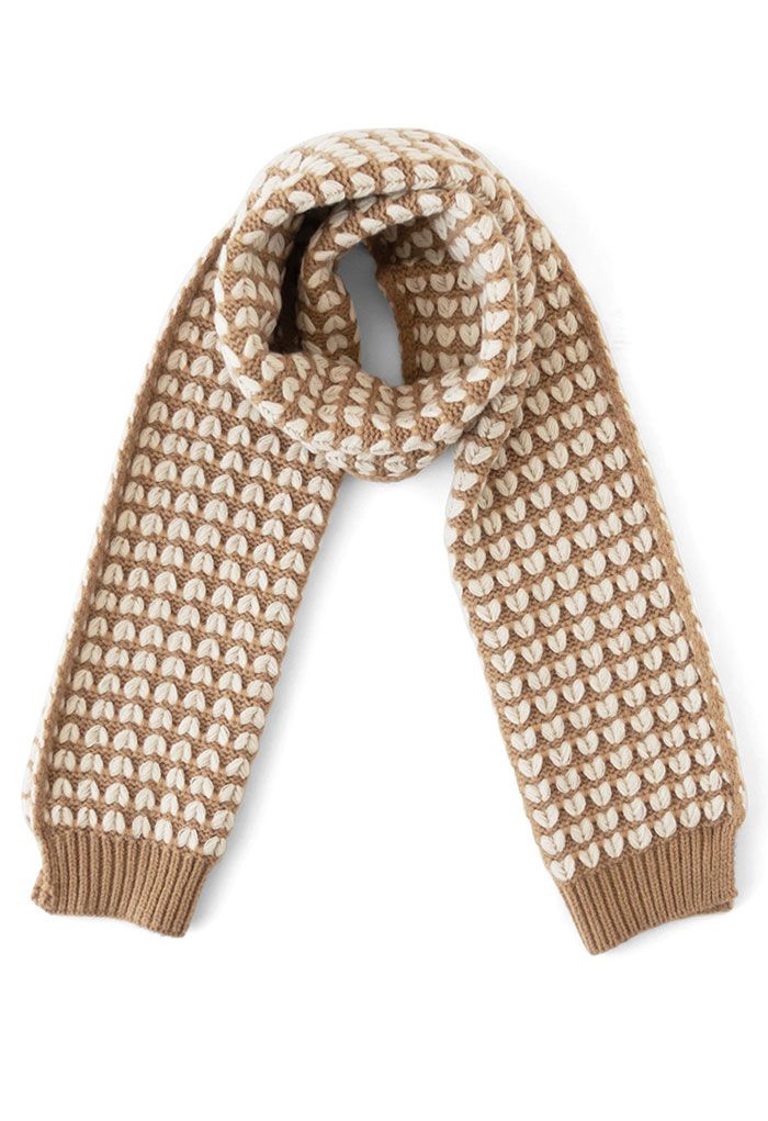 Heart Jacquard Knit Scarf Camel G2111 Heart Jacquard Knit Scarf Camel G2111