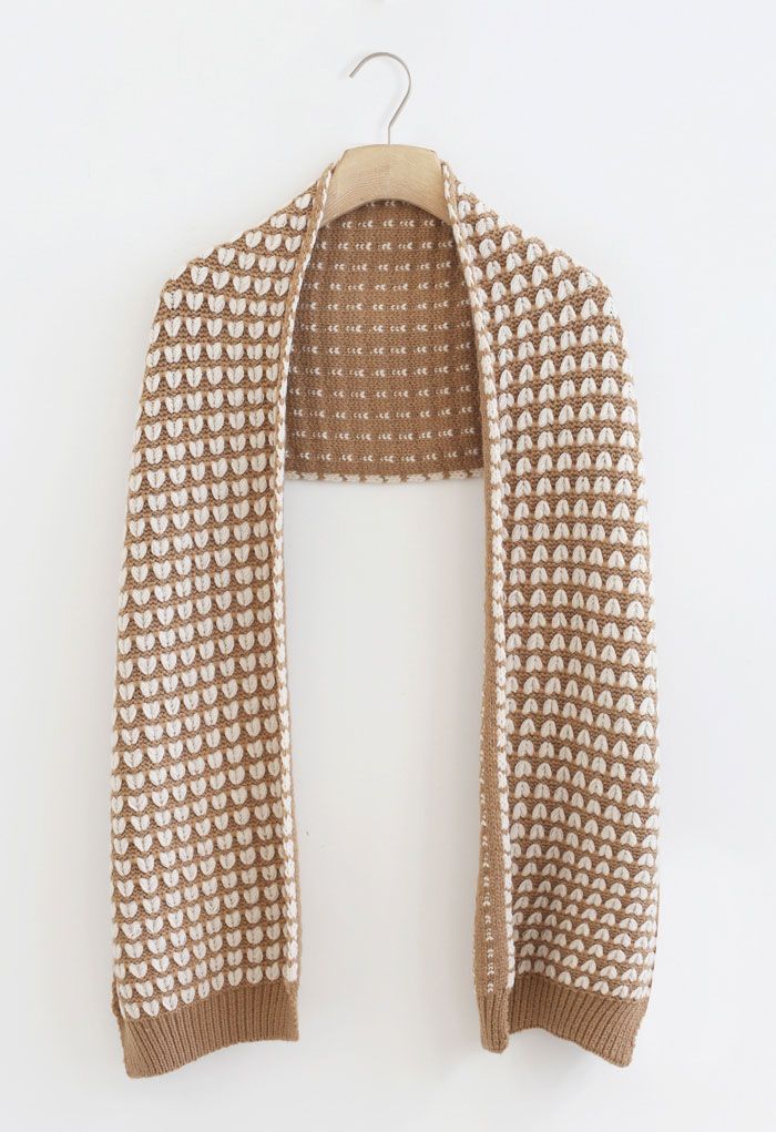 Heart Jacquard Knit Scarf Camel G2111 Heart Jacquard Knit Scarf Camel G2111