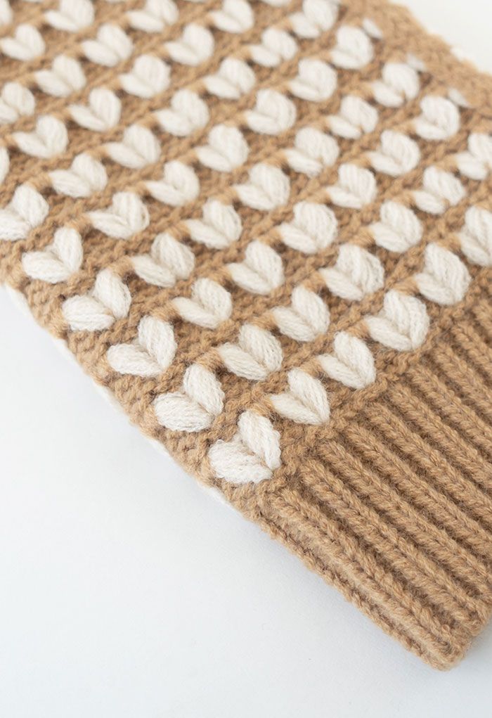 Heart Jacquard Knit Scarf Camel G2111 Heart Jacquard Knit Scarf Camel G2111