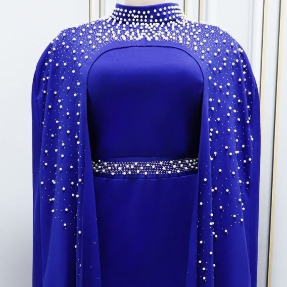 2 Pcs Women's Long Sleeve Solid Color Beads/Pearls/Rice Beads Modest Fashion Dress L 506994