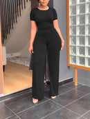 2 Pcs Women's Short Sleeve Solid Color Pants Set XL 378324 - TUZZUT Qatar Online Shopping