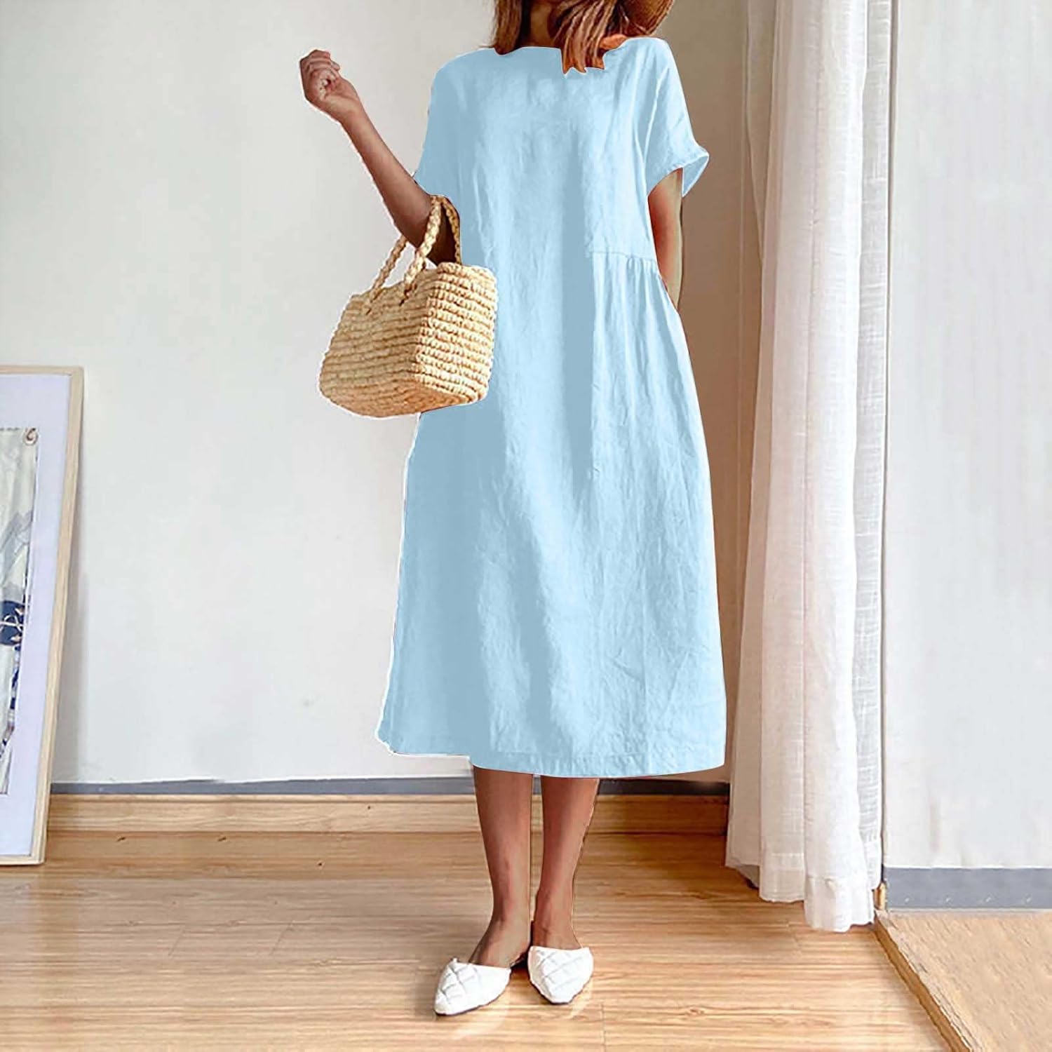 Women Short Sleeve Casual Midi Dress B214030 Women Short Sleeve Casual Midi Dress B214030