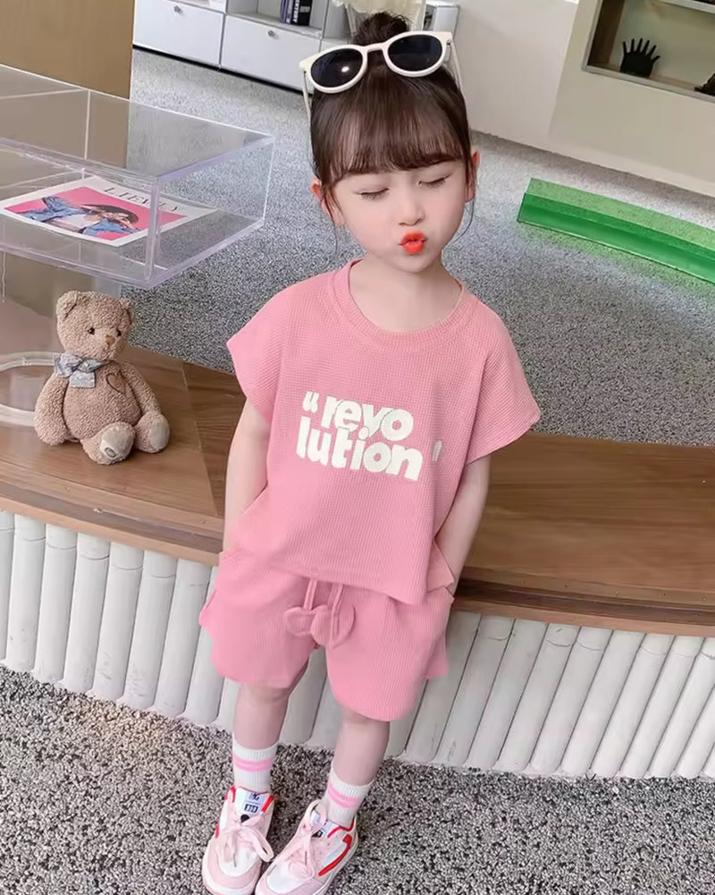 Summer Girls' Outfit New Baby Girl Sleeveless Letter Top+Two-piece Shorts Set 1459218 - TUZZUT Qatar Online Shopping