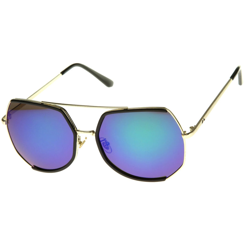 Oversize Angular Mirrored Lens Aviator Sunglasses S96304 - TUZZUT Qatar Online Shopping