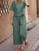 Spring Cotton Linen Women's Sports Suit Long Sleeve Top Loose Pants Set Female Casual Fashion Elegant Ladies 2 Piece Sets     B80025 - TUZZUT Qatar Online Shopping