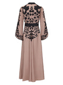 A-line Flared Sleeves Printed Tied Waist V-neck Maxi Dresses 149660 - TUZZUT Qatar Online Shopping